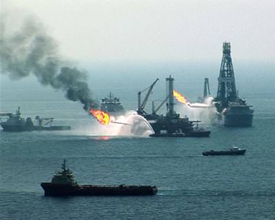 An oil platform on fire